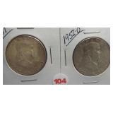 (2) Franklin Silver Half Dollars. Dates: 1951,