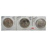 (3) 1959-D BU/UNC Franklin Silver Half Dollars.