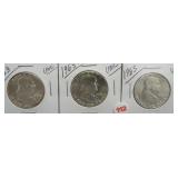 (3) 1963 UNC Franklin Silver Half Dollars.
