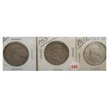 (3) Franklin Silver Half Dollars. Dates: 1948,