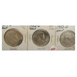 (3) 1952-D Franklin Silver Half Dollars.