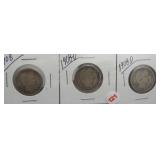 (3) Barber Silver Quarters. Dates: 1908, 1908-o,
