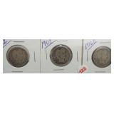 (3) Barber Silver Quarters. Dates: 1902, 1909,