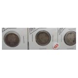 (3) 1899 Barber Silver Quarters.
