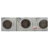 (3) Barber Silver Quarters. Dates: 1915-D, 1916,