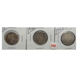 (3) Barber Silver Quarters. Dates: 1915,