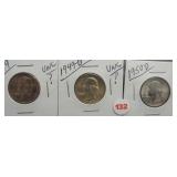 (3) Washington Silver Quarters. Dates: 1949,