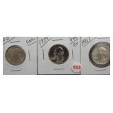 (3) Washington Silver Quarters. Dates: 1950-D,