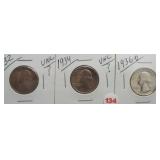 (3) Washington Silver Quarters. Dates: 1932,