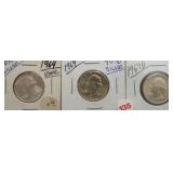 (3) Washington Silver Quarters. Dates: 2-1964,