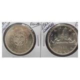 (2) Canadian Silver Dollars. Dates: 1964, 1965.
