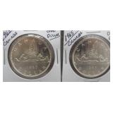(2) 1965 Canadian Silver Dollars.