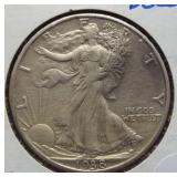 1938-D Walking Liberty Silver Half Dollar.