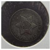 1853 Silver Three Cent.