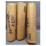 (3) Rolls of 1958 UNC Wheat Cents in Bank Sealed