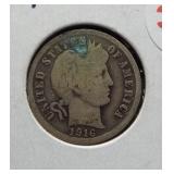 1916 Barber Silver One Dime.