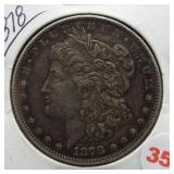 1878 Morgan silver dollar.