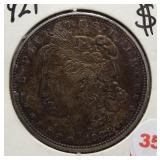 1921 Morgan silver dollar.