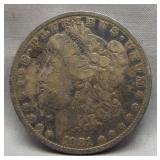 1881 Morgan silver dollar.