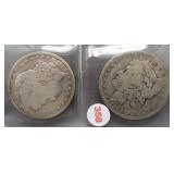(2) Morgan silver dollars. Dates: 1882-O and