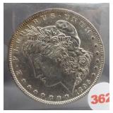 1896 Morgan silver dollar.