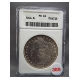 1896 Morgan silver dollar. ANACS MS62. Early