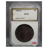 1892-S Morgan silver dollar. PCI gold XF45. There