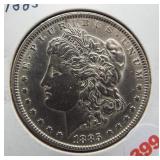 1885 Morgan silver dollar.