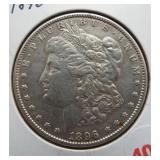 1896 Morgan silver dollar.