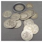 (17) Barber silver dimes of various dates.