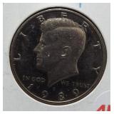 1989-S Kennedy half dollar.