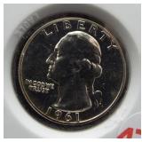 1961 Proof Washington quarter.