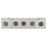 (5) Canadian dimes: 1950, 1959, 1962, 1967, 1973.