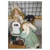 Various dolls including porcelain, stuffed, etc. Various dolls including porcelain, stuffed, etc.