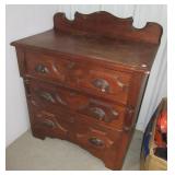 Vintage wood Eastlake style three drawer piece. Vintage wood Eastlake style three drawer piece.