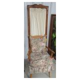 Upholstered wood rocking chair and a three Upholstered wood rocking chair and a three