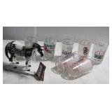 (7) Kentucky Derby glasses and decorative painted (7) Kentucky Derby glasses and decorative painted