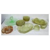 Vintage colored glass including green, yellow and Vintage colored glass including green, yellow and