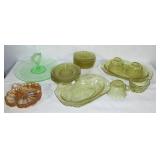 Vintage colored glass including green, yellow and