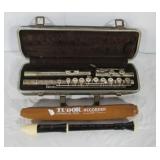 Tudor recorder and Buescher Aristocrat flute.