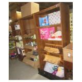 (3) Pressed wood shelves. Measures 72" h x 30" w (3) Pressed wood shelves. Measures 72" h x 30" w