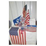 Americana items including flags, ribbon,