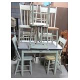 Vintage enamel top table with single drawer & (7) Vintage enamel top table with single drawer & (7)