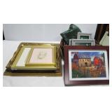 Wicker basket, various unused picture frames, & Wicker basket, various unused picture frames, &