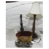 (2) Electric lamps & decorative metal wagon. Lamp