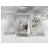 (3) Small totes that includes 59 shot glasses & 9 (3) Small totes that includes 59 shot glasses & 9
