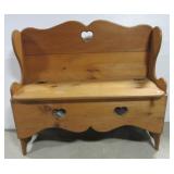 Pine hallway bench with inside storage. Measures Pine hallway bench with inside storage. Measures