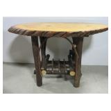 Homemade wood table. Measures 23" h x 39" w x 22" Homemade wood table. Measures 23" h x 39" w x 22"