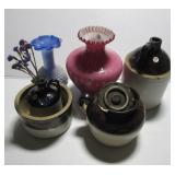(3) Salt glazed two tone stoneware items (one is (3) Salt glazed two tone stoneware items (one is