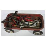 Metal radio flyer wagon, two hydraulic jacks,